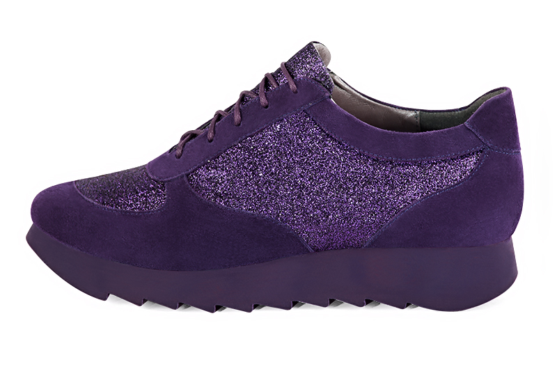Amethyst purple women's one-tone elegant sneakers. Round toe. Low rubber soles. Profile view - Florence KOOIJMAN